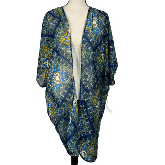 Live 4 Truth 1X-Large Midi Kimono Geometric Semi-Sheer Open-Front Dolman Sleeves - Picture 1 of 9
